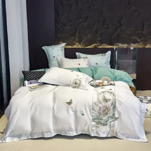 Bedding Set 4 Pcs Pure Cotton Embroidered Duvet Cover Flat Sheet 2 Pillowcases