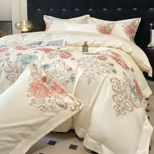 Bedding Set 4pcs Pure Cotton Embroidered Duvet Cover Flat Sheet 2 Pillowcases