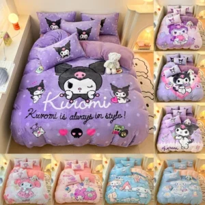 Cartoon Melody Cinnamoroll Kuromi Duvet Cover Bed Sheet Pillowcase Bedding Set