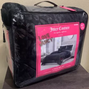 Juicy Couture Black Leopard Embossed Plush 4pc QUEEN Comforter Set Soft & Cozy