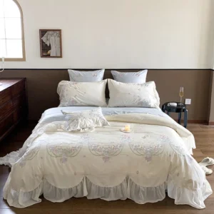 Bedding Set 4 Pieces 100s Cotton Flower Wealth Duvet Cover Flat Sheet Pillowcase
