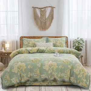 Pure Cotton Gauze Bedding Set 4 Pcs Duvet Cover Flat Sheet 2 Pillowcases Tassel