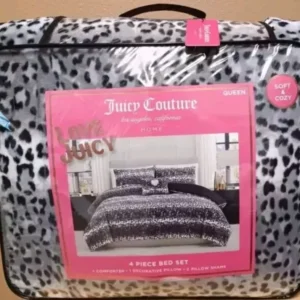 Juicy Couture Grey/Black Leopard Print 4-piece QUEEN Comforter Set Soft & Cozy