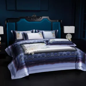 4 Pieces Bedding Set 120s Cotton Printing Duvet Cover Flat Sheet 2 Pillowcases