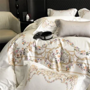 Bedding Set 4pcs Luxury Pure Cotton Embroidery Duvet Cover Flat Sheet Pillowcase