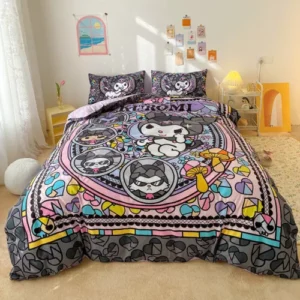 Kuromi Bedding Set Sheet Pillowcase Duvet Cover Girls Anime Bed Set Queen SZ 4PC