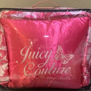 Juicy Couture Hot Pink Leopard Print & Butterflies Satin QUEEN 4pc Comforter Set