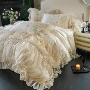 Bedding Set 4pcs Silk Cotton Embroidery Duvet Cover Bed Skirt 2 Pillowcases