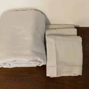 Pottery Barn K/CK Belgian Flax Linen Duvet Cover & 3 Euro Shams, Soft Gray