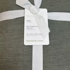 Pottery Barn Belgian Flax Linen King Sheet Set 4/ Pieces Loden Green NWT