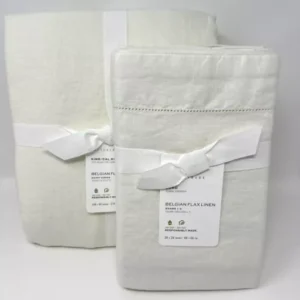 Pottery Barn~Linen Duvet Cover~ Belgian Flax King~Ivory + 3 Euro Shams NEW