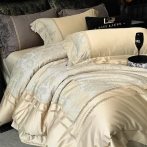 4pcs Bedding Set Yarn-dyed Jacquard Weave Embroidery Duvet Cover Flat Sheet Set