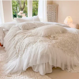 Bedding Set 4pcs Warm Milk Velvet Embroidery Duvet Cover Bed Skirt 2 Pillowcases