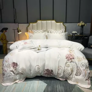 4pcs Bedding Set Luxury Cotton Embroidery Duvet cover bed skirt 2 pillowcases