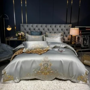 4pcs Bedding Set Luxury Silky Cotton Embroidery flower Duvet cover set bed sheet